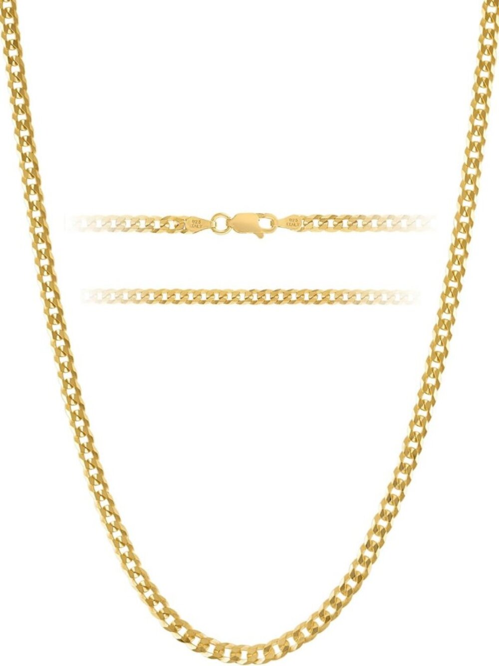 Stylish Gold Chain Necklace for Men & Women - Plated 925 Sterling Silver Jewelry